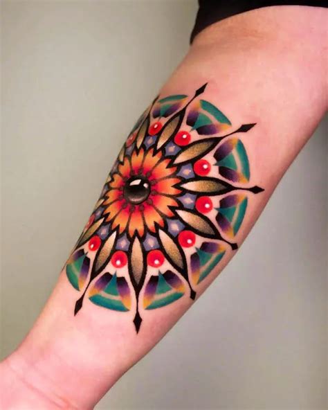 mandala tattoo in color|american traditional mandala tattoo.